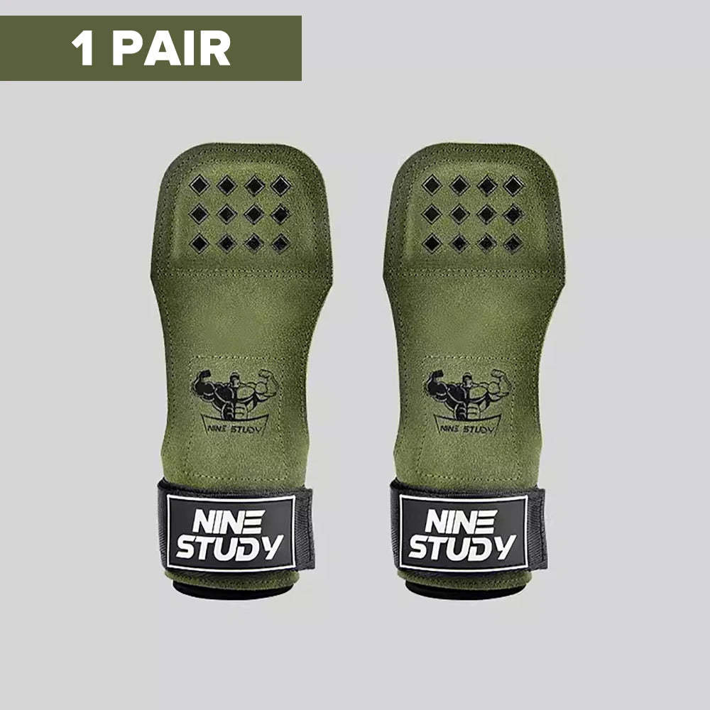 1Pair Premium Cowhide Leather Gym Fitness Gloves Lifting Straps Grips Anti-Skid Weightlifting Belt for Palm Protection Deadlift