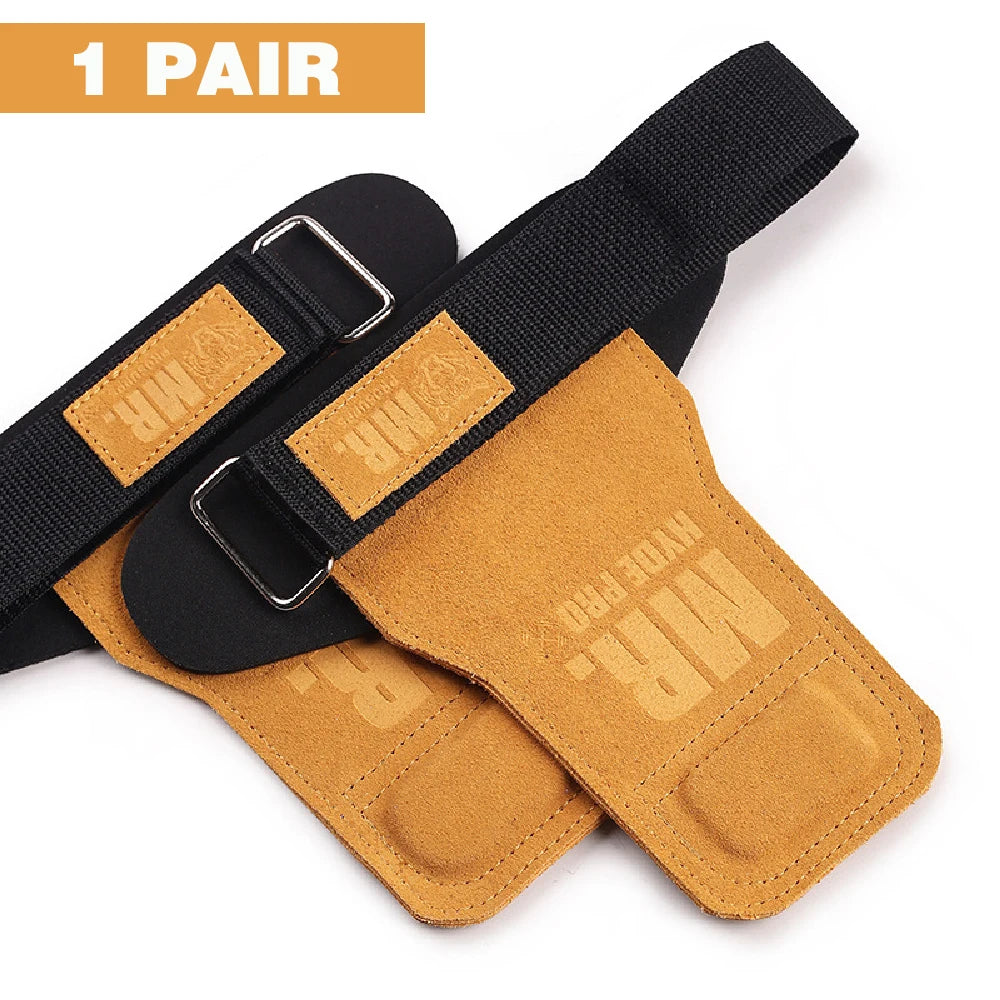 1Pair Premium Cowhide Leather Gym Fitness Gloves Lifting Straps Grips Anti-Skid Weightlifting Belt for Palm Protection Deadlift