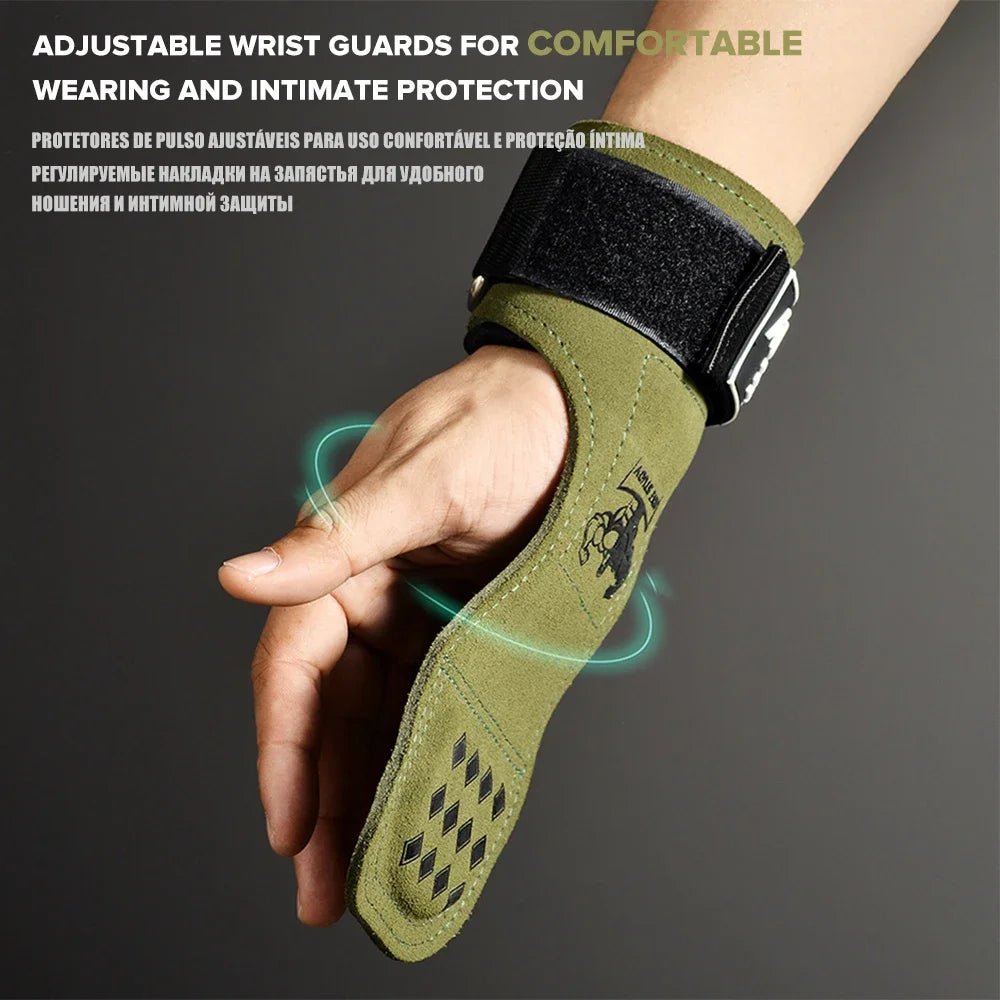 1Pair Premium Cowhide Leather Gym Fitness Gloves Lifting Straps Grips Anti-Skid Weightlifting Belt for Palm Protection Deadlift