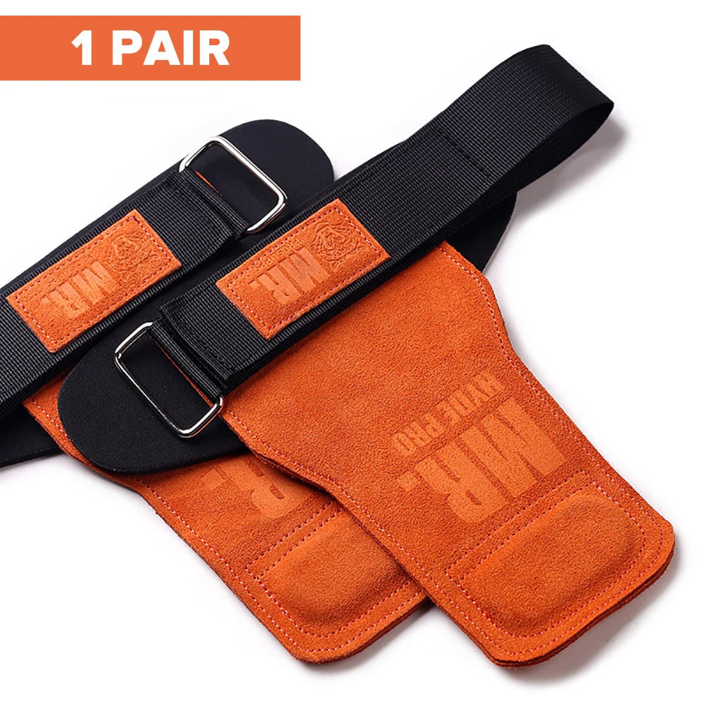 1Pair Premium Cowhide Leather Gym Fitness Gloves Lifting Straps Grips Anti-Skid Weightlifting Belt for Palm Protection Deadlift