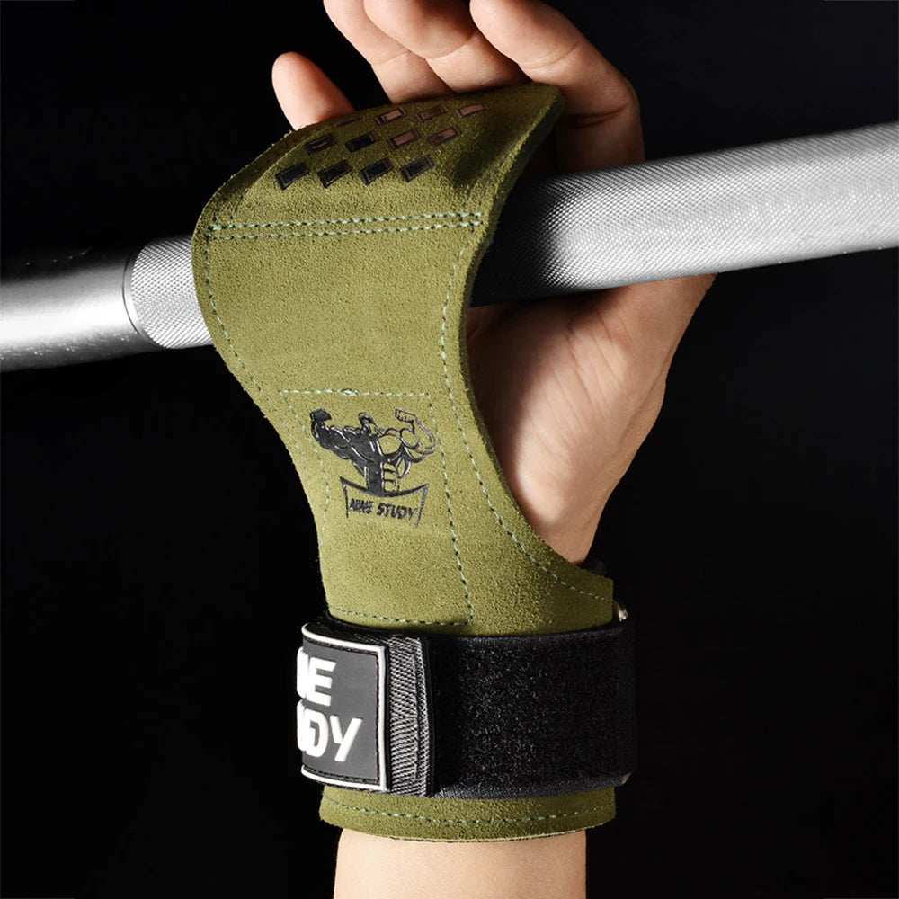 1Pair Premium Cowhide Leather Gym Fitness Gloves Lifting Straps Grips Anti-Skid Weightlifting Belt for Palm Protection Deadlift