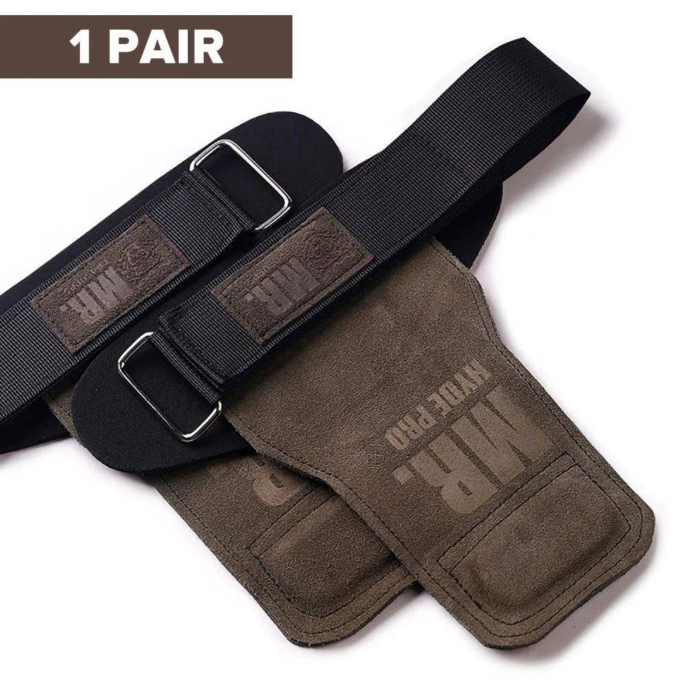 1Pair Premium Cowhide Leather Gym Fitness Gloves Lifting Straps Grips Anti-Skid Weightlifting Belt for Palm Protection Deadlift