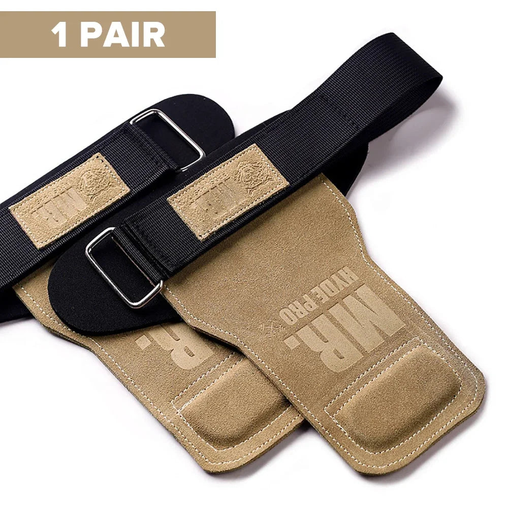 1Pair Premium Cowhide Leather Gym Fitness Gloves Lifting Straps Grips Anti-Skid Weightlifting Belt for Palm Protection Deadlift